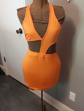 SHEIN Orange Plunge Cutout Mini Dress
